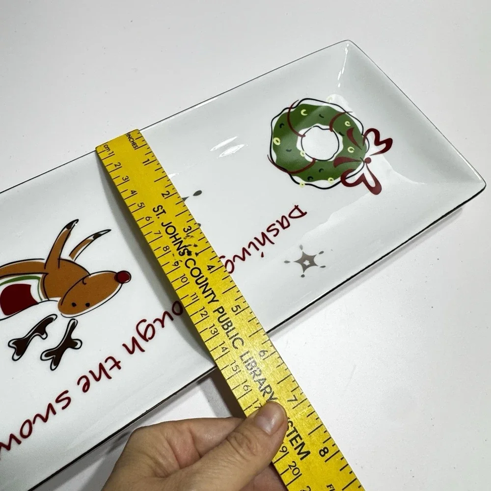Studio Dashing Through the Snow Holiday Serving Tray Platter Rectangle Reindeer